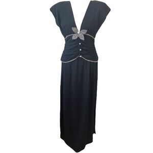 Vintage Carolyne Roehm Rhinestone Black Gown Size 12